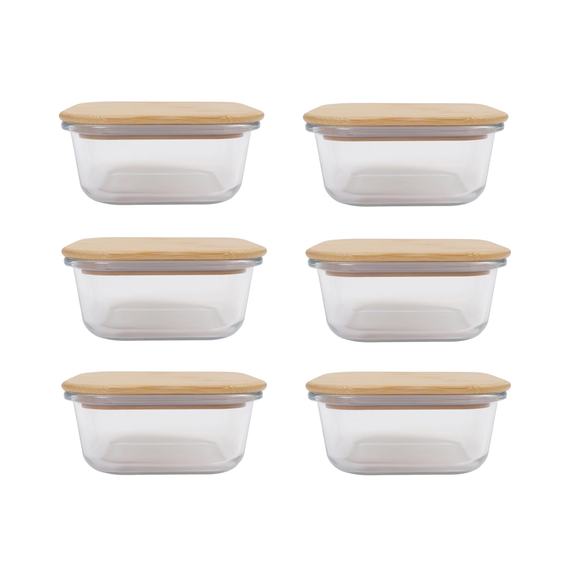 6 Pcs Medium Bamboo Food Containers β Clear Glass with Bamboo Lids